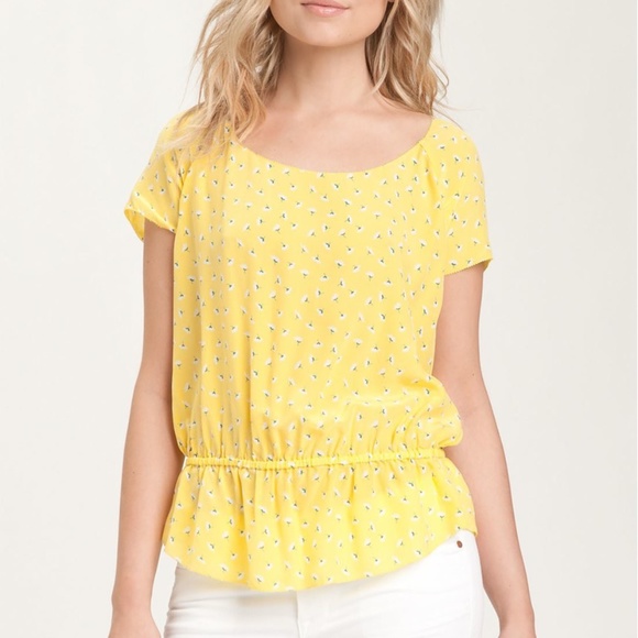 JOIE Yellow 100% Silk Nicosia Print Peplum Blouse - Picture 2 of 7